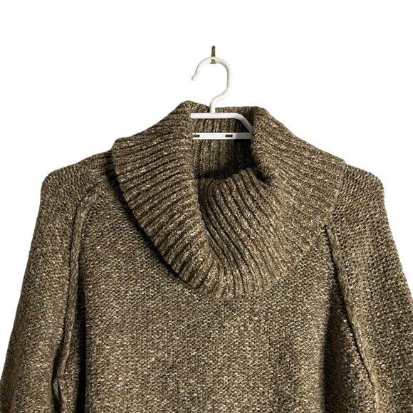 University Club Women’s Brown Cowl Neck Button Accent Sweater - Picture 2 of 8